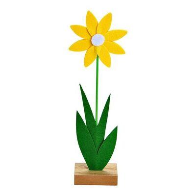 Blume auf Holzsockel aus Filz Gelb (B/H/T) 10x32x5cm