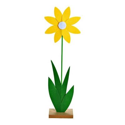 Fleur sur socle en bois en feutre, jaune (L/H/P) 18x58x7cm
