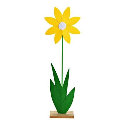 Fleur sur socle en bois en feutre, jaune (L/H/P) 18x80x12cm