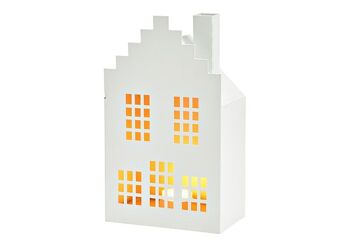 Maison lanterne en métal blanc (L/H/P) 15x25x9cm