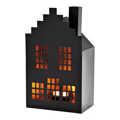 Windlicht Haus aus Metall Schwarz (B/H/T) 15x25x9cm