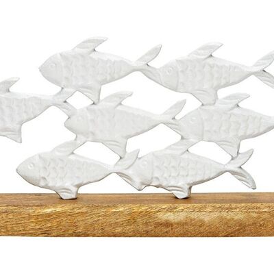 Enjambre de peces de pie sobre una base de madera de mango, fabricado en metal blanco (An/Al/Pr) 30x16x5cm