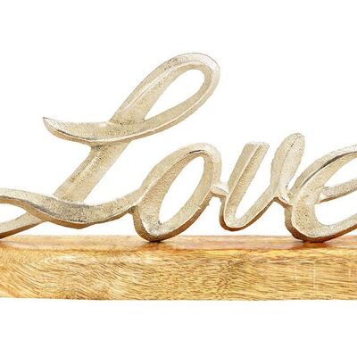 Stand scritta, Love, su base in legno di mango, in metallo argentato (L/A/P) 25x13x5 cm