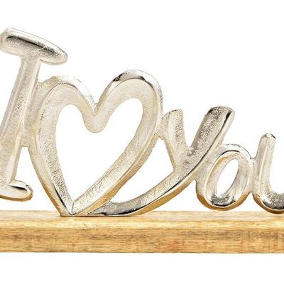 Aufsteller Schriftzug, I love you, auf Mangoholz Sockel, aus Metall Silber (B/H/T) 29x17x5cm