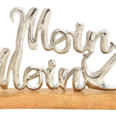 Aufsteller Schriftzug, Moin Moin, Maritim Dekor, auf Mangoholz Sockel, aus Metall Silber (B/H/T) 27x18x5cm