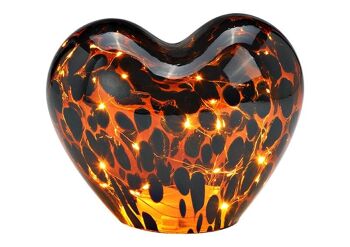 Coeur avec 20 LED avec minuterie 6/18 en verre marron (L/H/P) 18x15x11cm