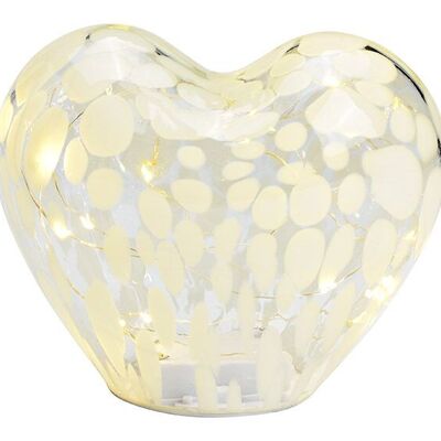 Corazón con 20 LEDs con temporizador 6/18 de cristal blanco (An/Al/Pr) 18x15x11cm