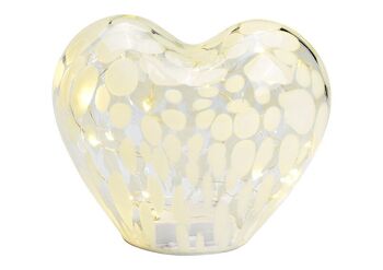 Coeur avec 20 LED avec minuterie 6/18 en verre blanc (L/H/P) 18x15x11cm