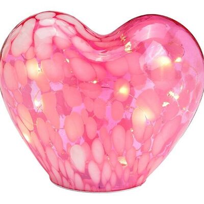 Cuore con 20 LED con timer 6/18 in vetro rosa/rosa (L/A/P) 18x15x11 cm