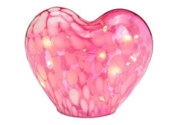 Coeur avec 20 LED avec minuterie 6/18 en verre rose/rose (L/H/P) 18x15x11cm