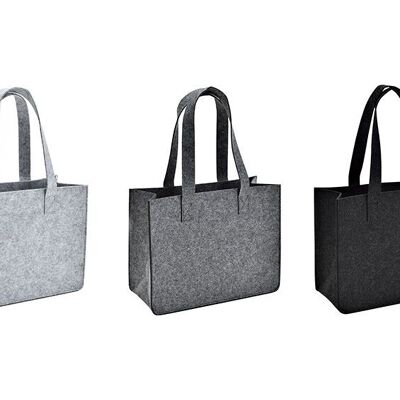 Bolsa con asa de fieltro gris triple, (An / Al / Pr) 35x27x15cm