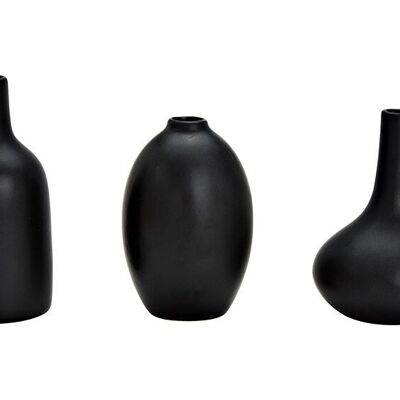 Ensemble de vases en céramique noire, lot de 3, (L/H/P) 9x12x9cm, 7x11x7cm, 7x14x7cm