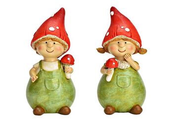 Gnome fille et garçon en poly coloré, 2 plis, (L/H/P) 8x17x7cm