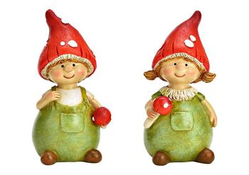 Gnome fille et garçon en poly coloré, 2 plis, (L/H/P) 5x11x5cm