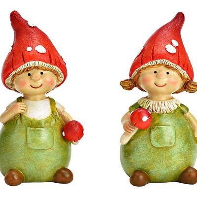 Gnomo niña y niño de poliéster de colores, 2 pliegues, (An/Al/Pr) 5x11x5cm
