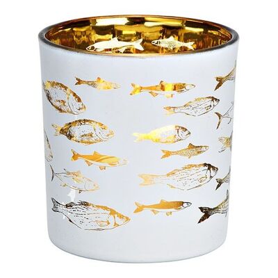 Lanterna con decorazione pesce in vetro bianco, oro (L/A/P) 7x8x7 cm