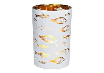 Décor de poisson lanterne en verre blanc, or (L/H/P) 12x18x12cm