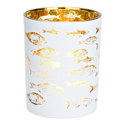 Lanterna con decorazione pesce in vetro bianco, oro (L/A/P) 10x12x10 cm
