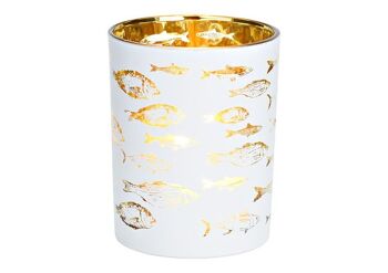 Décor de poisson lanterne en verre blanc, or (L/H/P) 10x12x10cm