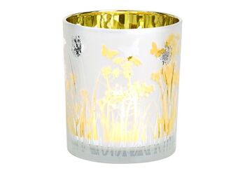 Lanterne décor prairie fleurie en verre blanc, vert (L/H/P) 9x10x9cm