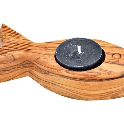 Portacandele pesce tealight in legno di ulivo marrone (L/A/P) 13x2x5 cm