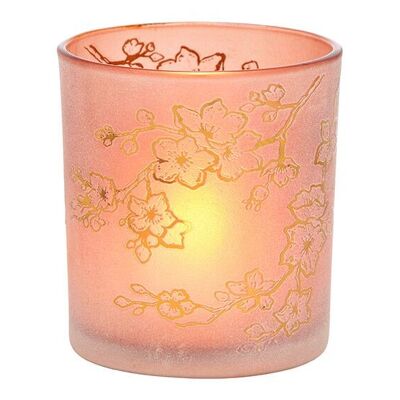Lanterna con decorazione floreale in vetro rosa/rosa (L/A/P) 7x8x7 cm
