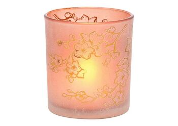 Décor de fleurs lanterne en verre rose/rose (L/H/P) 7x8x7cm