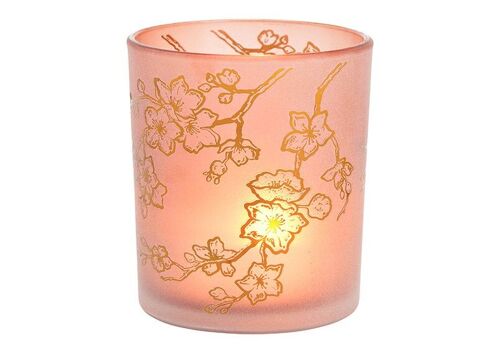 Windlicht Blumen Dekor aus Glas pink/rosa (B/H/T) 9x10x9cm