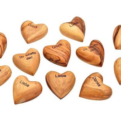 Corazón con letras de madera de olivo marrón, 4 pliegues, (An/Al/Pr) 4x2x4cm