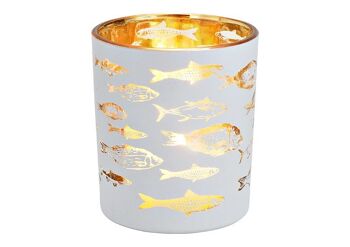 Décor de poisson lanterne en verre blanc, or (L/H/P) 9x10x9cm