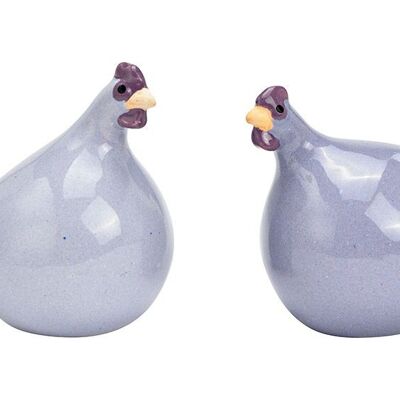 Pollo de cerámica violeta 2 veces, (An/Al/Pr) 5x6x6cm