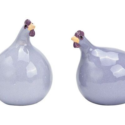 Pollo de cerámica violeta 2 veces, (An/Al/Pr) 7x9x10cm