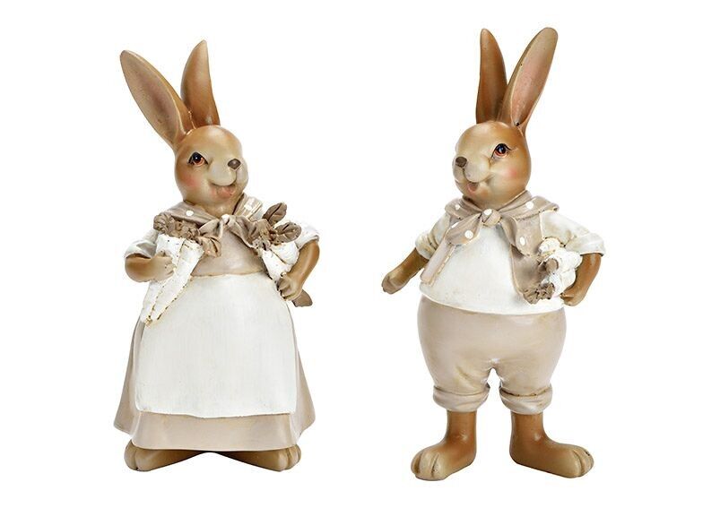Hase Mann und Frau aus Poly braun 2-fach, (B/H/T) 10x19x8cm