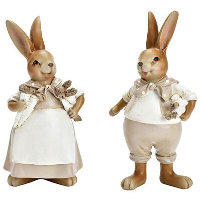 Hase Mann und Frau aus Poly braun 2-fach, (B/H/T) 10x19x8cm