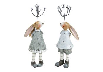 Lapin fille et garçon en poly gris 2 plis, (L/H/P) 6x19x5cm