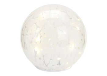 Boule lumineuse à 15 LED, avec minuterie en verre blanc Ø15cm