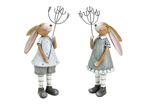 Hase Mädchen und Junge aus Poly grau 2-fach, (B/H/T) 8x24x12cm