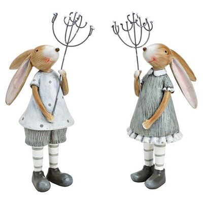 Hase Mädchen und Junge aus Poly grau 2-fach, (B/H/T) 8x24x12cm