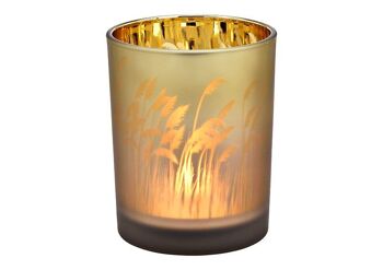 Lanterne décor herbe de pampa en verre marron et doré (L/H/P) 10x12x10cm