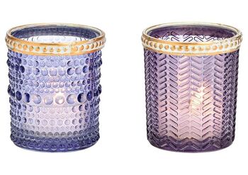 Lanterne avec ornements en verre violet, 2 volets, (L/H/P) 6x6x6cm
