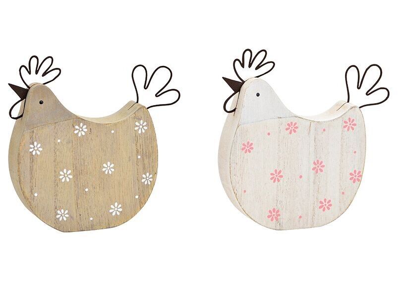 Chicken made of wood brown, white 2-fold, (W/H/D) 12x11x2cm