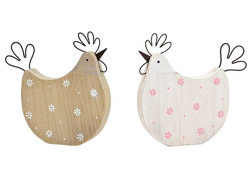 Chicken made of wood brown, white 2-fold, (W/H/D) 17x16x2cm