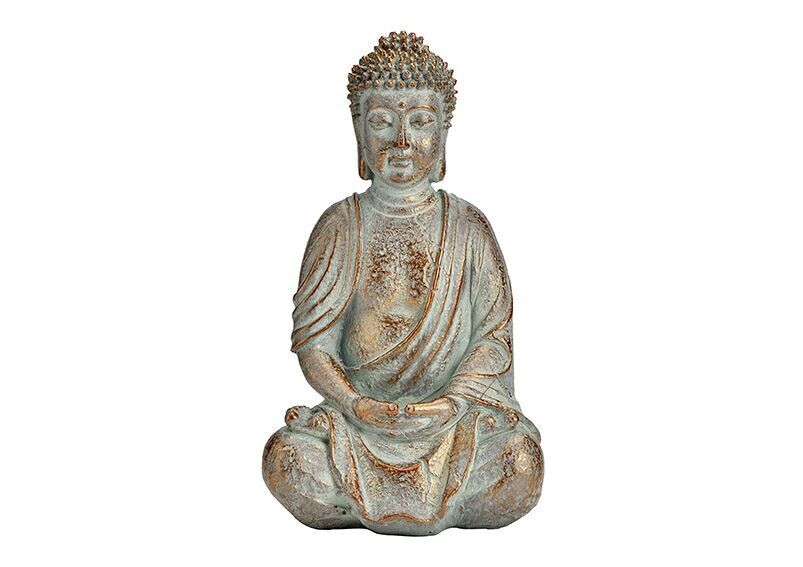Sitting Buddha made of poly antique gold (W/H/D) 14x25x10cm