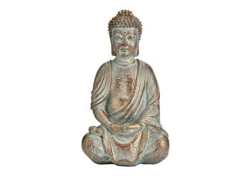 Bouddha assis en poly or antique (L/H/P) 14x25x10cm
