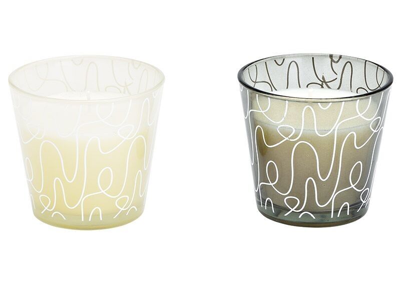 Windlicht mit Duftkerze aus Glas weiß, schwarz 2-fach, (B/H/T) 9x8x9cm