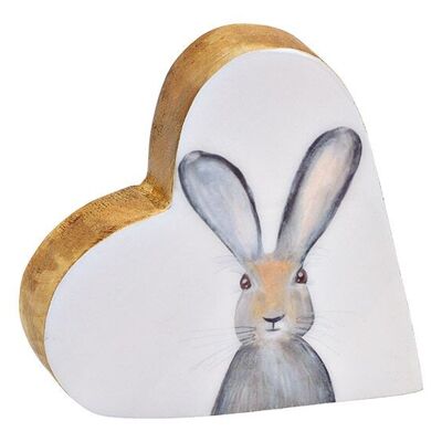 Decoración de conejo en forma de corazón de madera de mango con pintura esmaltada blanca y gris (An/Al/Pr) 14x13x4cm