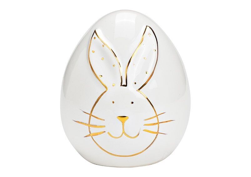 Egg with rabbit decoration made of ceramic white, gold (W/H/D) 8x9x8cm
