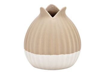 Vase en céramique beige, blanc (L/H/P) 10x10x10cm