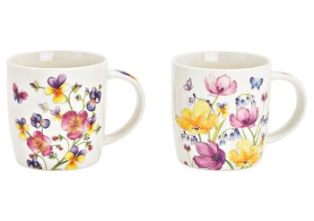 Mug décoration florale en porcelaine 2 plis, (L/H/P) 12x10x9cm 350ml
