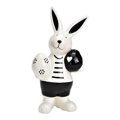 Conejo con huevos de cerámica blanco, negro (An/Al/Pr) 10x17x5cm
